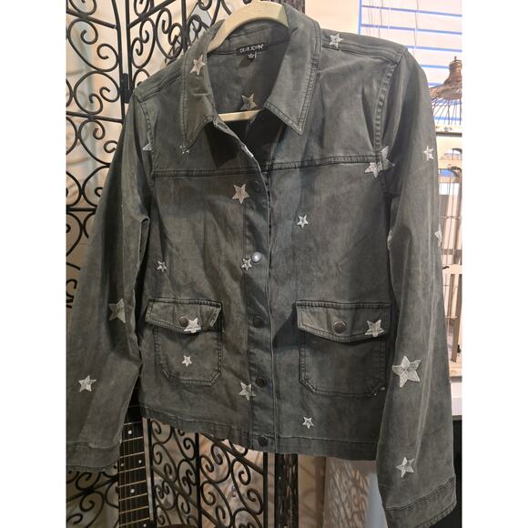 Dear John Grey Denim Jacket with embroidered stars size Large - Picture 1 of 5
